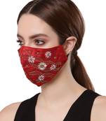 Anekaant   Ply Maroon & Gold Faux Silk Floral Embellished Fabric Fashion Mask