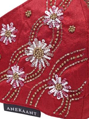Anekaant   Ply Maroon & Gold Faux Silk Floral Embellished Fabric Fashion Mask 6
