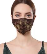   Ply Chocolate Brown & Gold Faux Silk Floral Embellished Fabric Fashion Mask