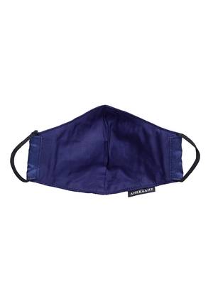 Anekaant   Ply Navy Blue & Silver Faux Silk Botanical Embellished Fabric Fashion Mask 5