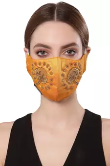 Anekaant   Ply Mustard & Antique Gold Faux Silk Floral Textured Embellished Fabric Fashion Mask