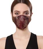 Anekaant   Ply Maroon & Gold Faux Silk Floral Printed Fabric Fashion Mask