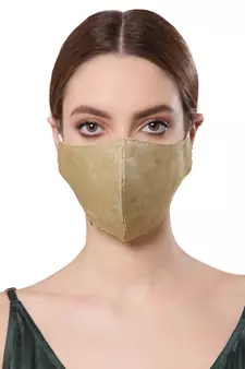 Anekaant   Ply Greenish Gold Faux Silk Botanical Printed Fabric Fashion Mask