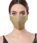 Anekaant   Ply Greenish Gold Faux Silk Botanical Printed Fabric Fashion Mask