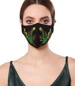   Ply Black & Multi Cotton Foliage Embroidered Fabric Fashion Mask