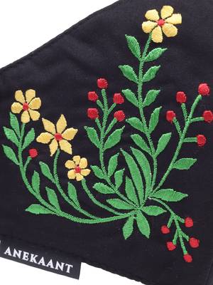   Ply Black & Multi Cotton Foliage Embroidered Fabric Fashion Mask 6