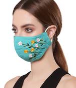   Ply Turquoise Blue & Multi Cotton Foliage Embroidered Fabric Fashion Mask