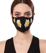   Ply Black & Yellow Cotton Floral Embroidered Fabric Fashion Mask