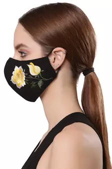   Ply Black & Yellow Cotton Floral Embroidered Fabric Fashion Mask
