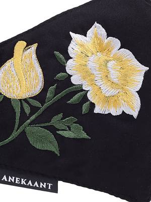   Ply Black & Yellow Cotton Floral Embroidered Fabric Fashion Mask 6