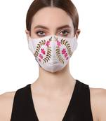   Ply White & Pink Cotton Foliage Embroidered Fabric Fashion Mask