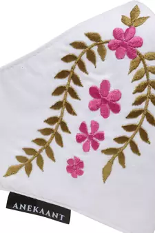   Ply White & Pink Cotton Foliage Embroidered Fabric Fashion Mask