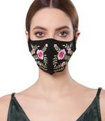   Ply Black & Multi Cotton Foliage Embroidered Fabric Fashion Mask
