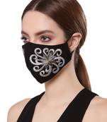   Ply Black & Silver Cotton Foliage Embroidered Fabric Fashion Mask