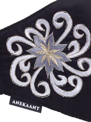   Ply Black & Silver Cotton Foliage Embroidered Fabric Fashion Mask 6