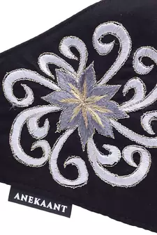   Ply Black & Silver Cotton Foliage Embroidered Fabric Fashion Mask