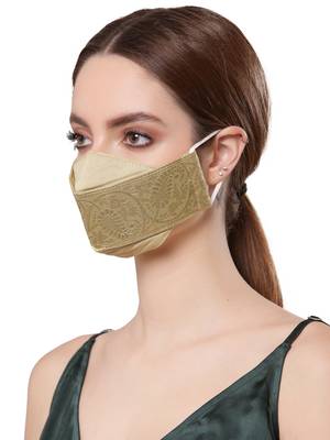   Ply Gold Faux Silk Foliage Embellished Fabric Fashion Mask 2