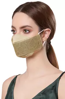   Ply Gold Faux Silk Foliage Embellished Fabric Fashion Mask