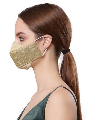   Ply Gold Faux Silk Foliage Embellished Fabric Fashion Mask 3