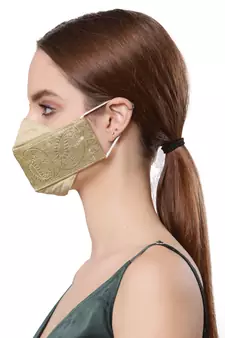   Ply Gold Faux Silk Foliage Embellished Fabric Fashion Mask