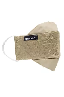   Ply Gold Faux Silk Foliage Embellished Fabric Fashion Mask