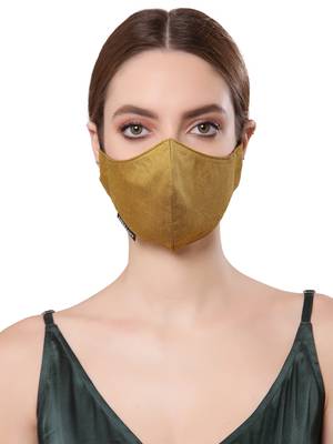 Anekaant   Ply Green Faux Silk Solid Shimmer Fabric Fashion Mask 1