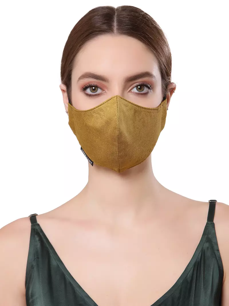 Anekaant   Ply Green Faux Silk Solid Shimmer Fabric Fashion Mask
