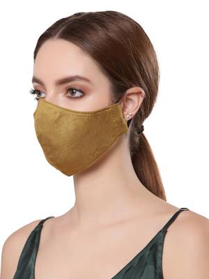 Anekaant   Ply Green Faux Silk Solid Shimmer Fabric Fashion Mask 2