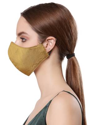 Anekaant   Ply Green Faux Silk Solid Shimmer Fabric Fashion Mask 3