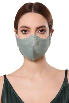 Anekaant   Ply Grey Faux Silk Solid Shimmer Fabric Fashion Mask