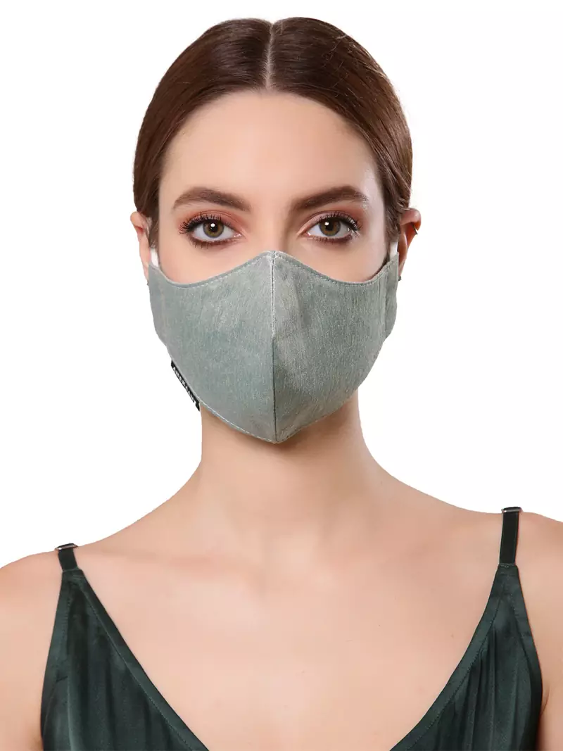 Anekaant   Ply Grey Faux Silk Solid Shimmer Fabric Fashion Mask