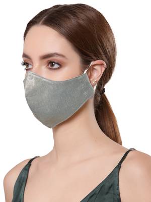   Ply Grey Faux Silk Solid Shimmer Fabric Fashion Mask 2