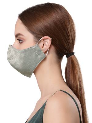   Ply Grey Faux Silk Solid Shimmer Fabric Fashion Mask 3