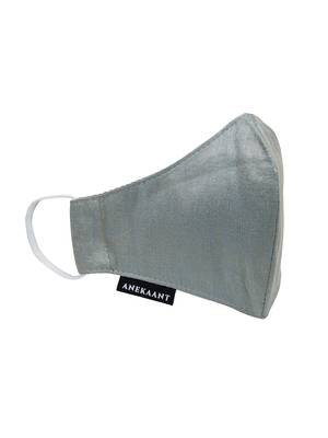   Ply Grey Faux Silk Solid Shimmer Fabric Fashion Mask 4