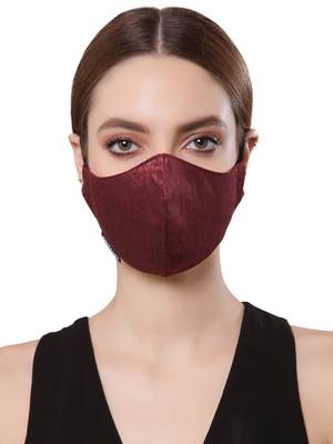 Anekaant   Ply Maroon Faux Silk Solid Shimmer Fabric Fashion Mask 1