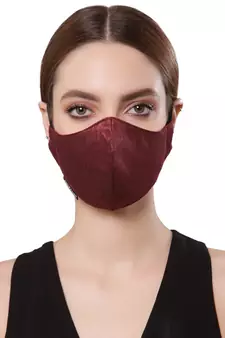 Anekaant   Ply Maroon Faux Silk Solid Shimmer Fabric Fashion Mask