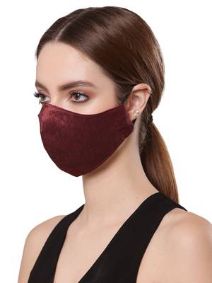 Anekaant   Ply Maroon Faux Silk Solid Shimmer Fabric Fashion Mask 2