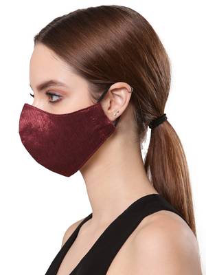 Anekaant   Ply Maroon Faux Silk Solid Shimmer Fabric Fashion Mask 3