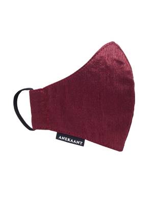 Anekaant   Ply Maroon Faux Silk Solid Shimmer Fabric Fashion Mask 4