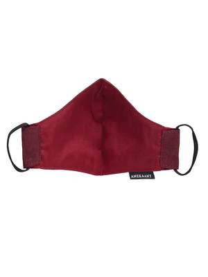 Anekaant   Ply Maroon Faux Silk Solid Shimmer Fabric Fashion Mask 5