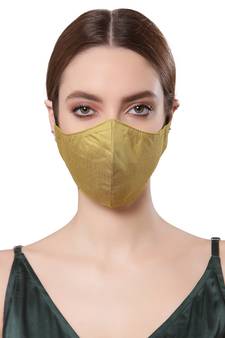   Ply Mehandi Green Faux Silk Solid Shimmer Fabric Fashion Mask