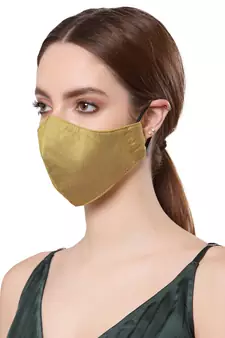   Ply Mehandi Green Faux Silk Solid Shimmer Fabric Fashion Mask