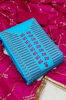 Sky-blue sequins cotton salwar