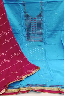 Sky-blue sequins cotton salwar