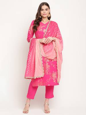 Ahalyaa Dark Pink Rayon Printed Salwar Suit sets With Dupatta 1