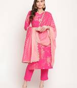 Ahalyaa Dark Pink Rayon Printed Salwar Suit sets With Dupatta