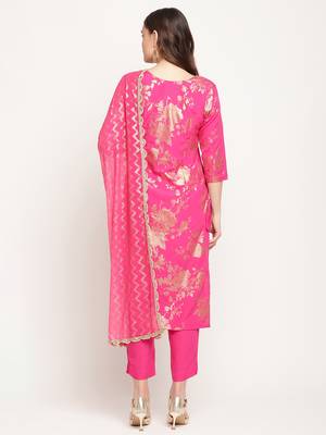 Ahalyaa Dark Pink Rayon Printed Salwar Suit sets With Dupatta 2