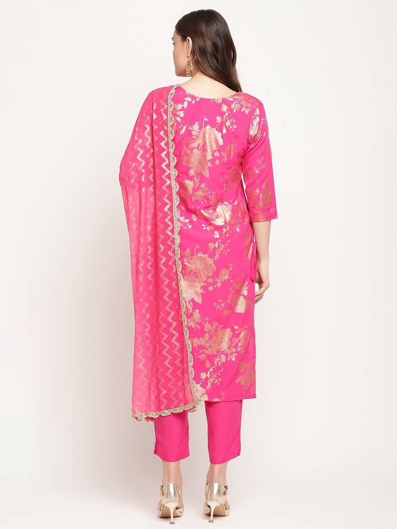 Ahalyaa Dark Pink Rayon Printed Salwar Suit sets With Dupatta