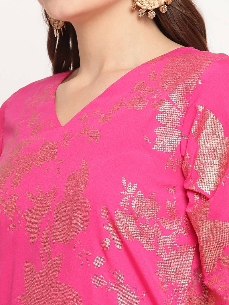 Ahalyaa Dark Pink Rayon Printed Salwar Suit sets With Dupatta