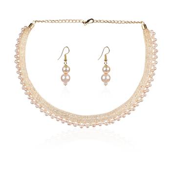 Classic Gold Plated Layered Chain With Pearls Necklace Set With Matching Earrings For Women & Girls 2
